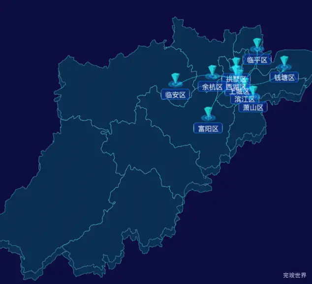 echarts杭州市地区地图geoJson数据-自定义文字样式